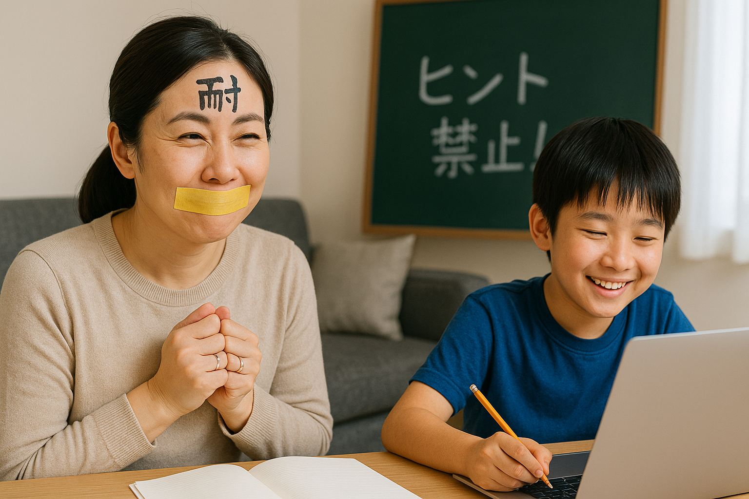子どもが失敗しそうなときに親が見守る様子の実写写真