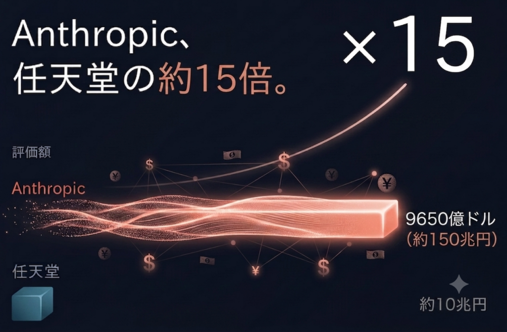 Anthropicの評価額が任天堂の約15倍に達したことを示す図解