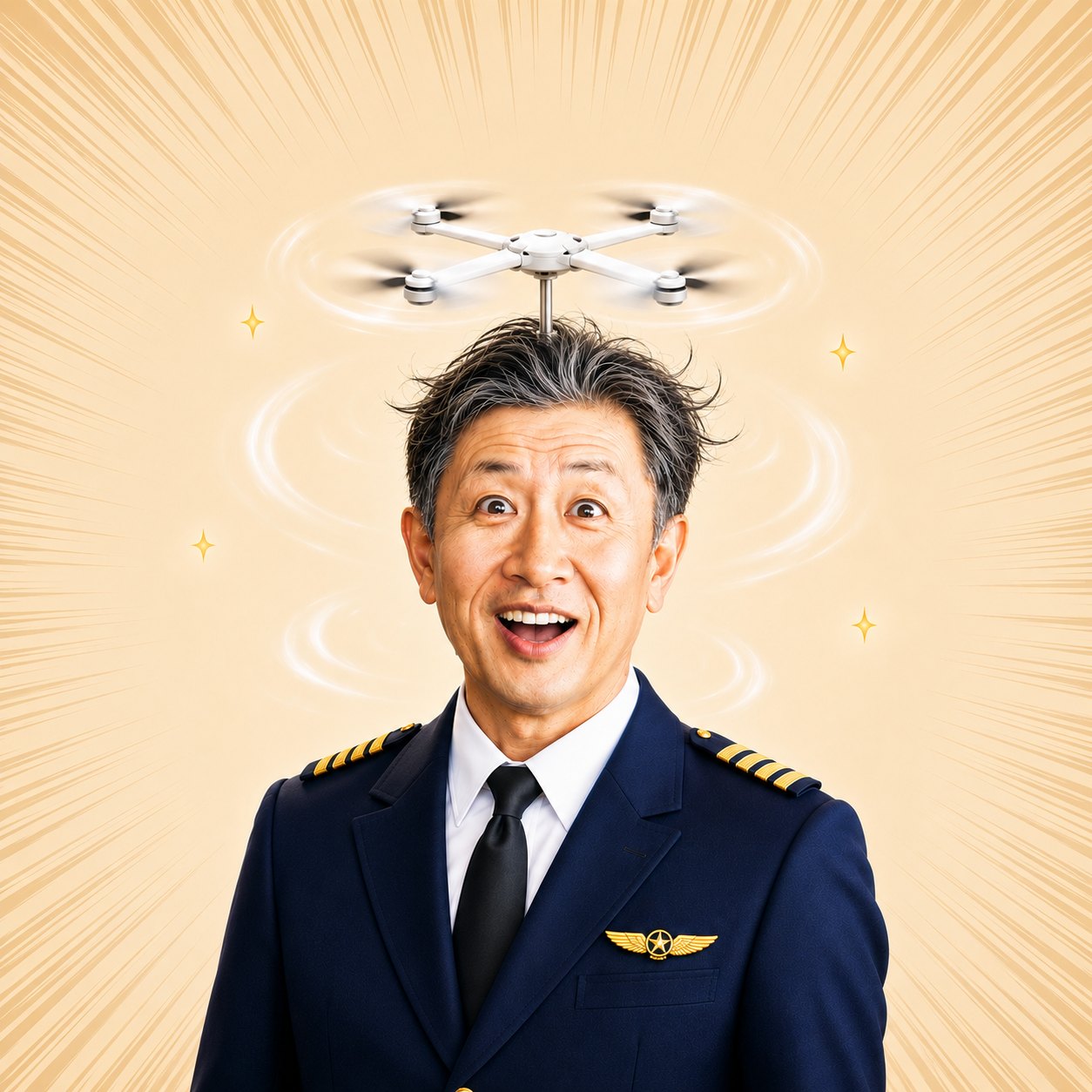 ドローンとパイロット姿の長澤宏樹のイラスト